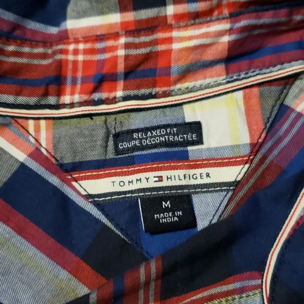 Tommy Hilfiger Front Tie Button Down LS Plaid  Blouse Size M